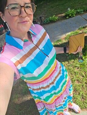 J. Crew Factory Colorful Striped Belted Dress